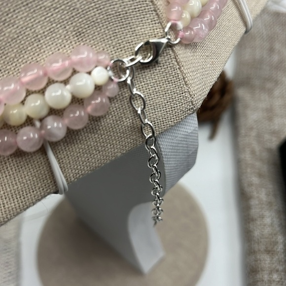 Vintage Rose Quartz Pearl Necklace Set - Mother-of-Pearl Cross Pendant - Picture 7 of 16